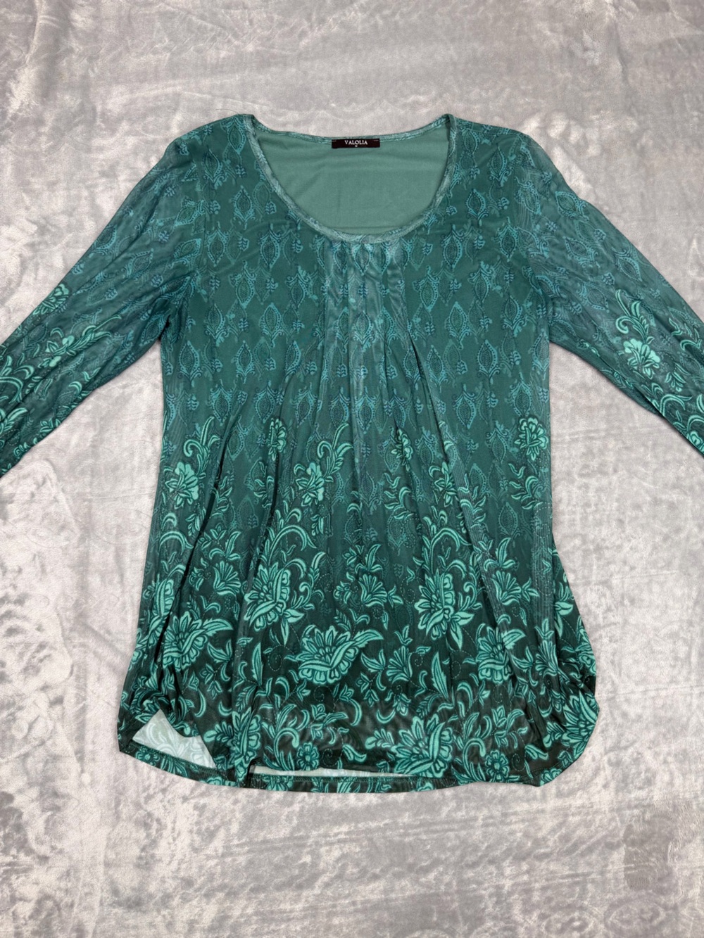 Teal Sheer Floral Paisley Long Sleeve Tee